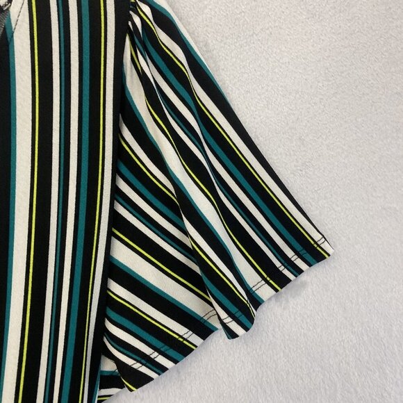Torrid Midi Dress Womens 2 2X Black Teal Flowy Striped Short Sleeve Fit & Flare - Picture 9 of 14